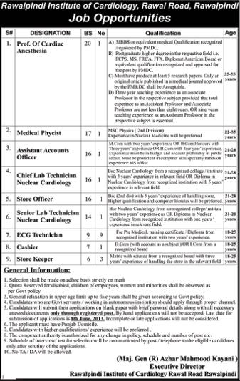 Rawalpindi Institute of Cardiology Jobs 2013 May Latest Advertisement