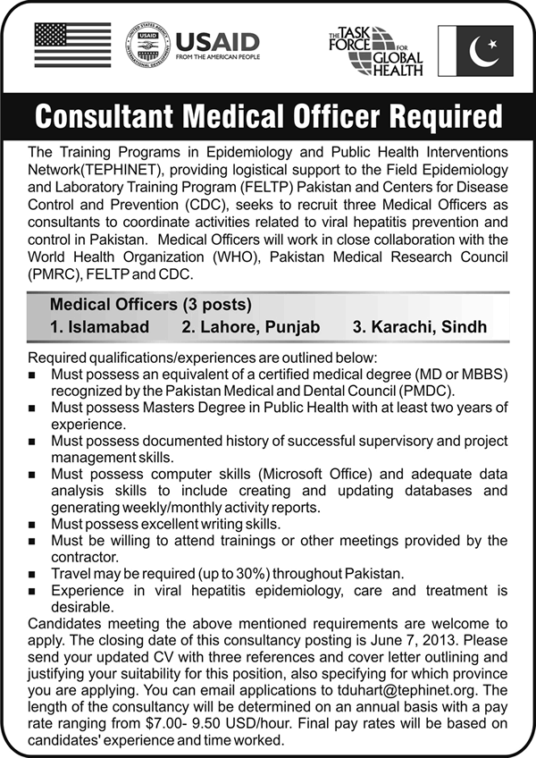 USAID Jobs in Islamabad, Lahore & Karachi 2013 May for Medical Officers