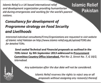 Islamic Relief Pakistan Jobs 2013 September Latest for Consultant