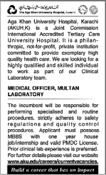 Medical Officer Jobs in Multan 2014 at Aga Khan University Hospital