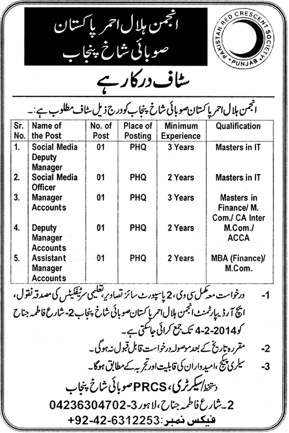 Pakistan Red Crescent Society Jobs in Punjab 2014