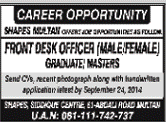 Receptionist Jobs in Multan 2014 Male/Female Front Desk Officer at Shapes