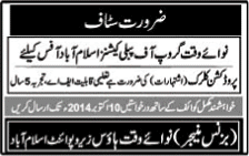 Production Clerk Jobs in Nawa-i-Waqt Group of Publications Islamabad 2014 October