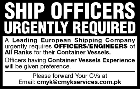 Merchant Navy Jobs in Pakistan 2015 Ship Crew / Sailors / Officers / Engineers at CMYK (Pvt.) Ltd