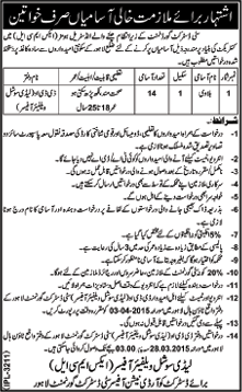 Female Bulavi Jobs in Industrial Homes XMCL Lahore 2015 March City District Government