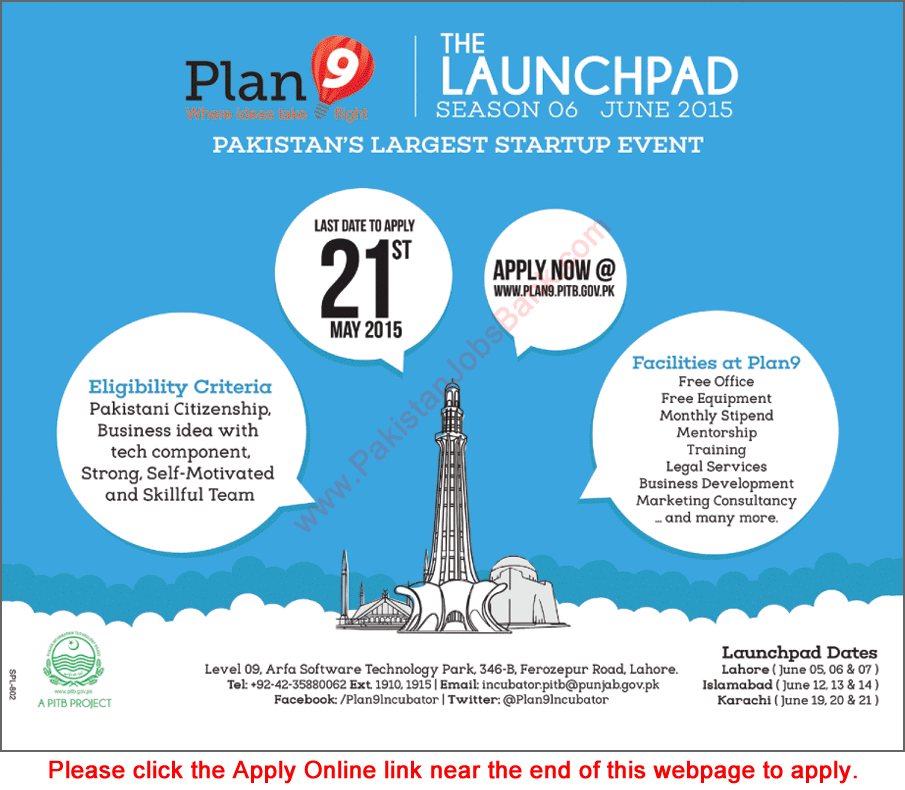 PITB Plan 9 2015 April / May Register Online Incubator Hub Program Punjab Information Technology Board