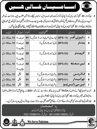 20 Company Army Service Corps Quetta Jobs 2015 May Painter, Carpenter, Tinsmith, Fireman & Others