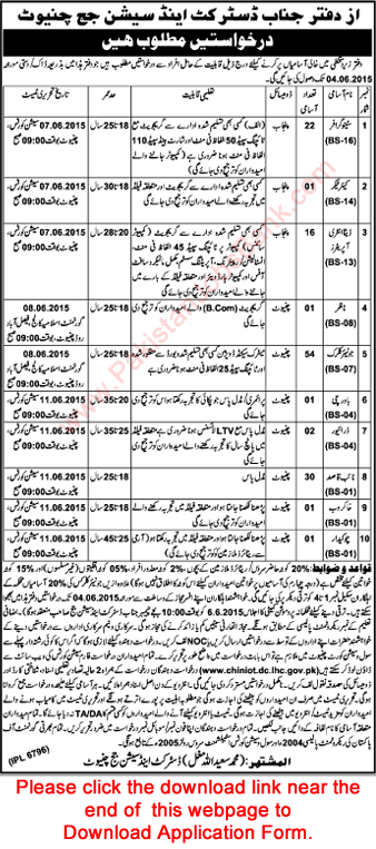 District & Session Court Chiniot Vacancies 2015 May Application Form Latest Advertisement