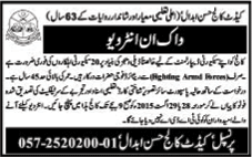 Security Guard Jobs Cadet College Hasan Abdal 2015 August Walk in Interview