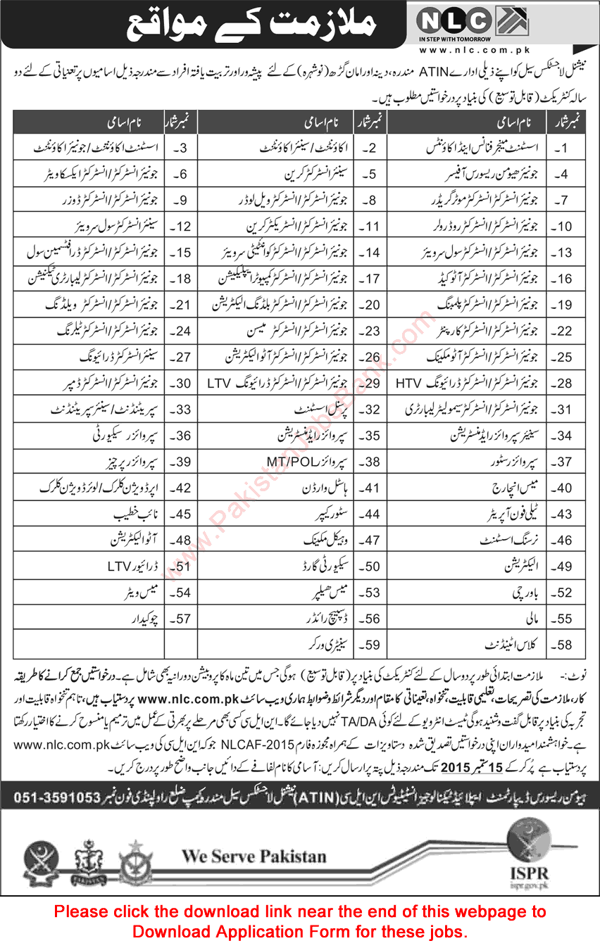 National Logistic Cell Jobs 2015 August Application Form Download Applied Technology Institute NLC