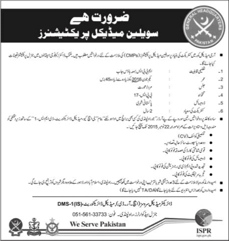Civilian Medical Practitioner Jobs in Pakistan Army 2015 October Doctors in Military Hospitals Latest