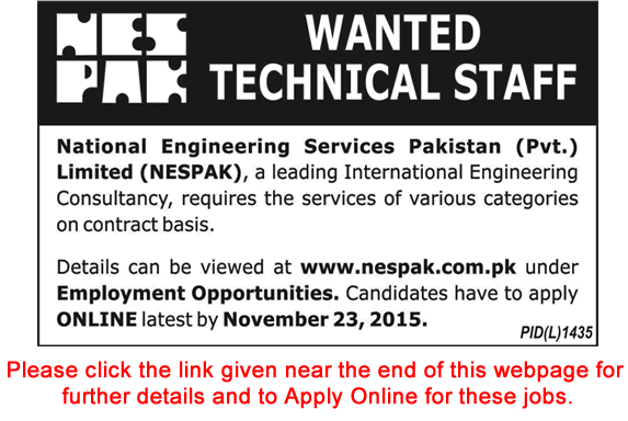 NESPAK Jobs November 2015 Apply Online Mechanical / Electrical Engineers, Geologists & Others