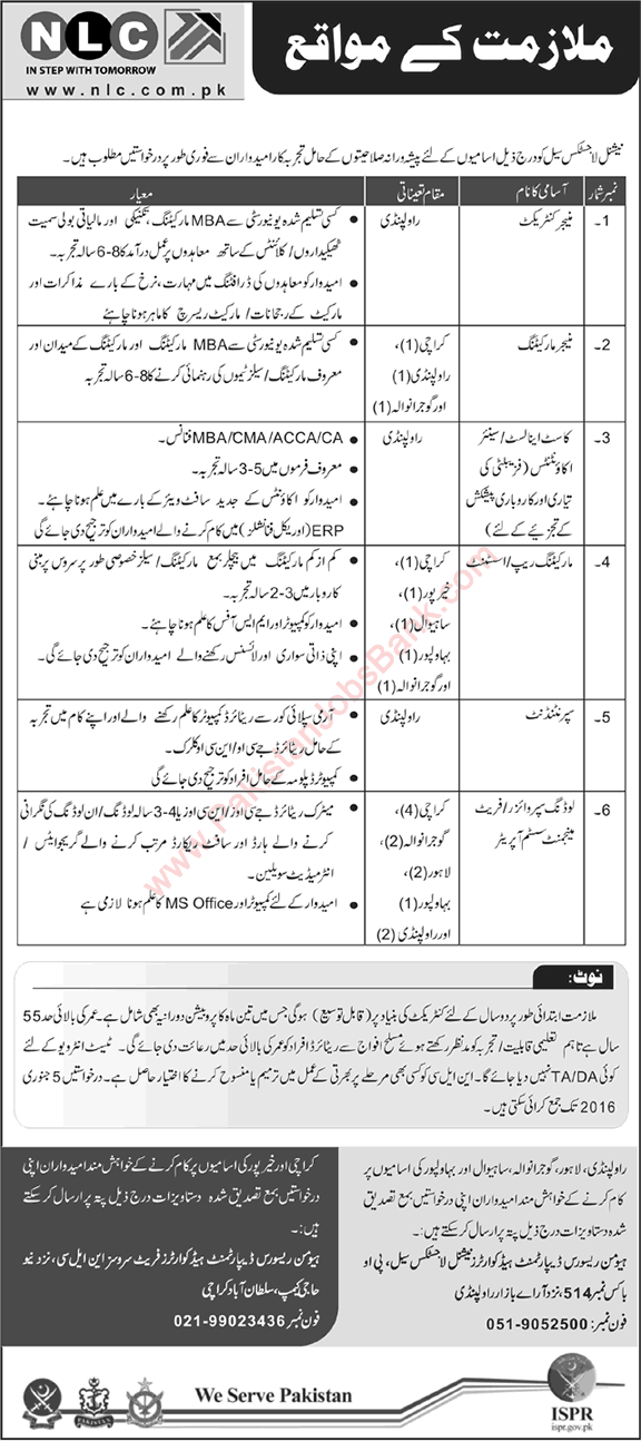 National Logistics Cell Jobs December 2015 NLC Loading Supervisors, Marketing Assistants & Others Latest