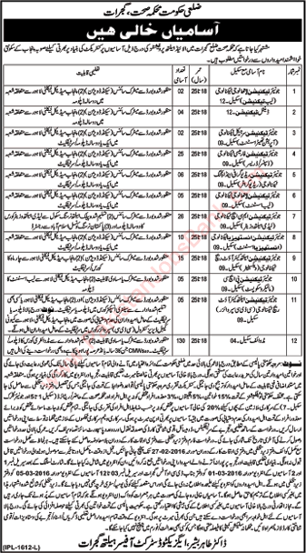 Health Department Gujrat Jobs 2016 February Midwives, Dispensers, Lady Health Visitors & Other Technicians Latest