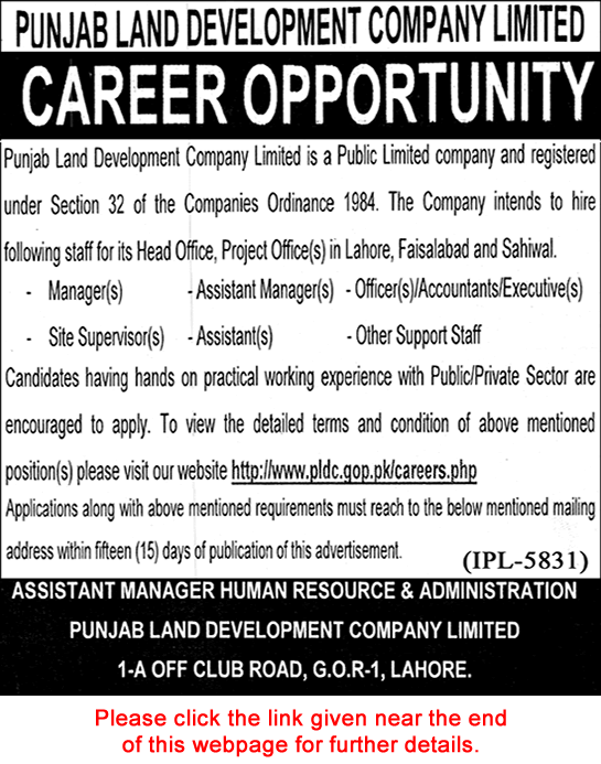 Punjab Land Development Company Jobs 2016 May PLDC Managers, Officers, Site Supervisors & Others Latest