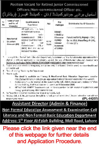 Non Formal Education Assessor Jobs in Literacy Department Punjab November 2016 December L&NFBED Latest