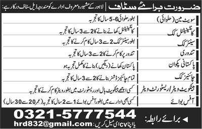 Restaurant Jobs in Lahore 2017 Cooks, Waiters, Office Boy & Others Latest