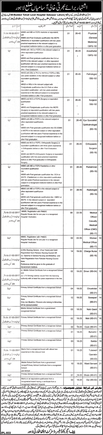 Health Department Lahore Jobs 2017 February District Health Authority Nurses, Medical Officers & Others Latest