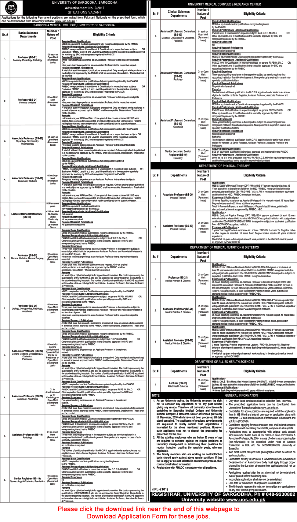 University of Sargodha Jobs March 2017 Application Form Teaching Faculty UOS Latest