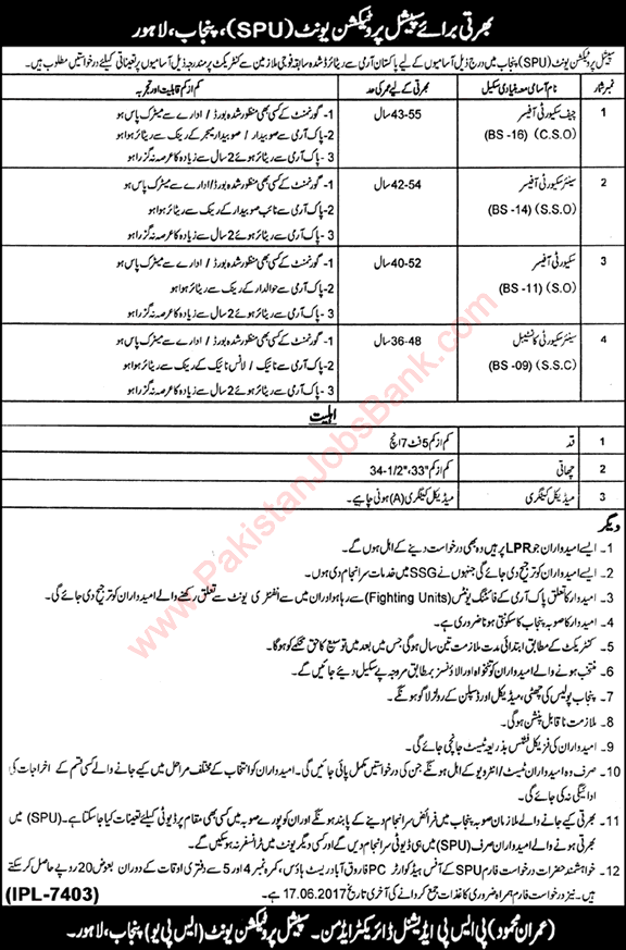 Special Protection Unit Punjab Police Jobs June 2017 for Security Officers & Constables SPU Latest