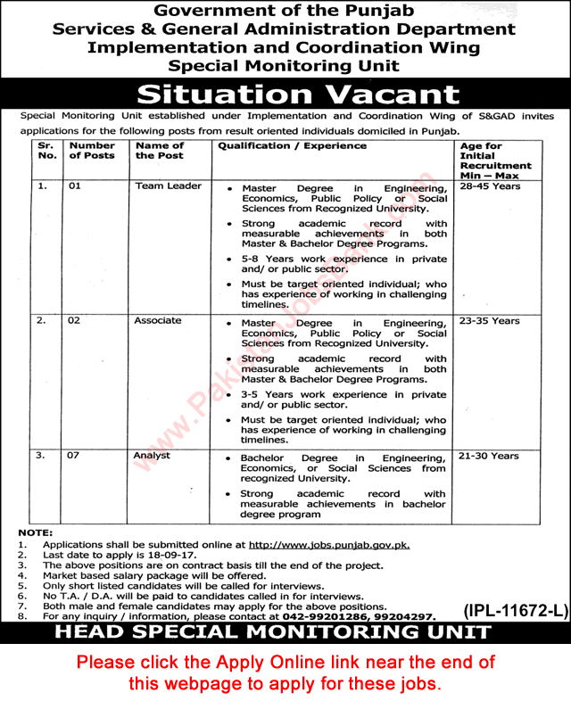 Services and General Administration Department Punjab Jobs September 2017 Apply Online Latest