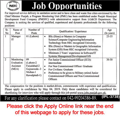 Punjab Municipal Development Fund Company Jobs 2019 April Apply Online PMDFC Latest