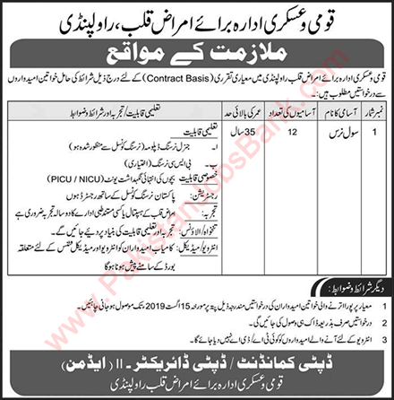 Nurse Jobs in AFIC Rawalpindi 2019 August Armed Forces Institute of Cardiology Latest
