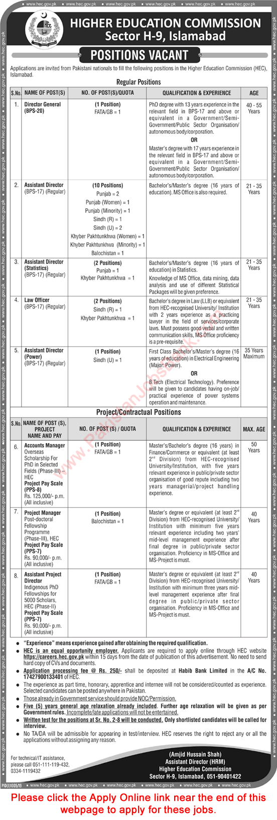 HEC Jobs August 2019 Apply Online Assistant Directors & Others Higher Education Commission Latest