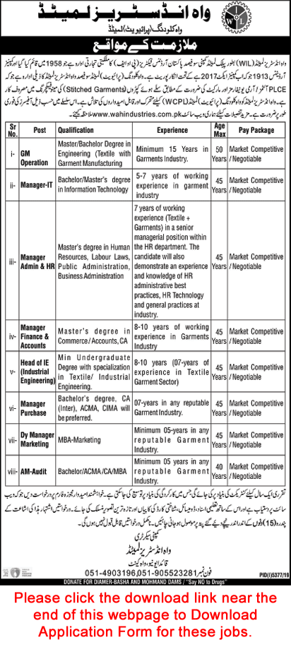 Wah Industries Limited Jobs 2020 March Application Form Download Wah Clothing Private Limited Latest