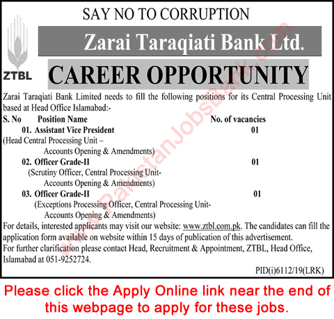 ZTBL Jobs May 2020 Apply Online Officer Grade-II & Assistant Vice President Latest