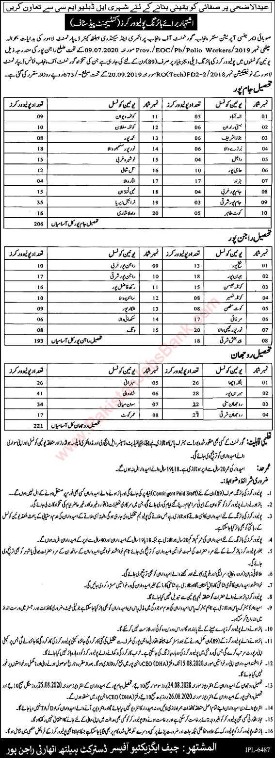 Polio Worker Jobs in District Health Authority Rajanpur 2020 August Latest