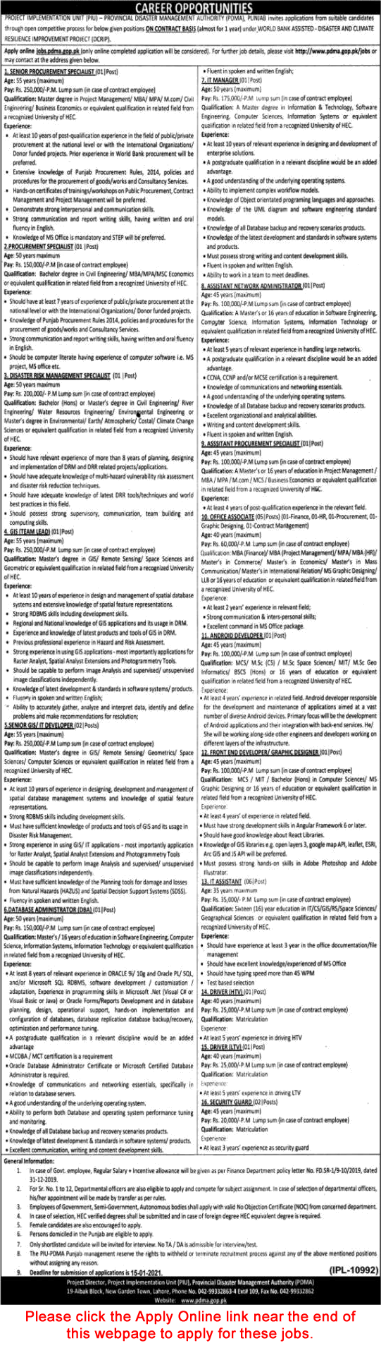 Provincial Disaster Management Authority Punjab Jobs December 2020 PDMA Apply Online Latest
