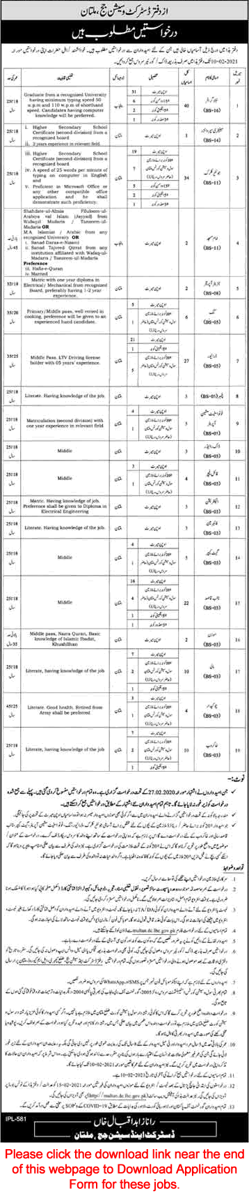 District and Session Court Multan Jobs 2021 Application Form Stenographers, Clerks & Others Latest