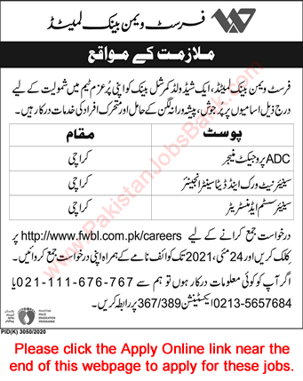 FWBL Jobs May 2021 Apply Online First Women Bank Limited Latest