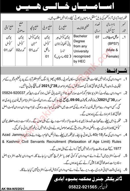 Social Mobilizer Jobs in Population Welfare Department AJK May 2021 Latest