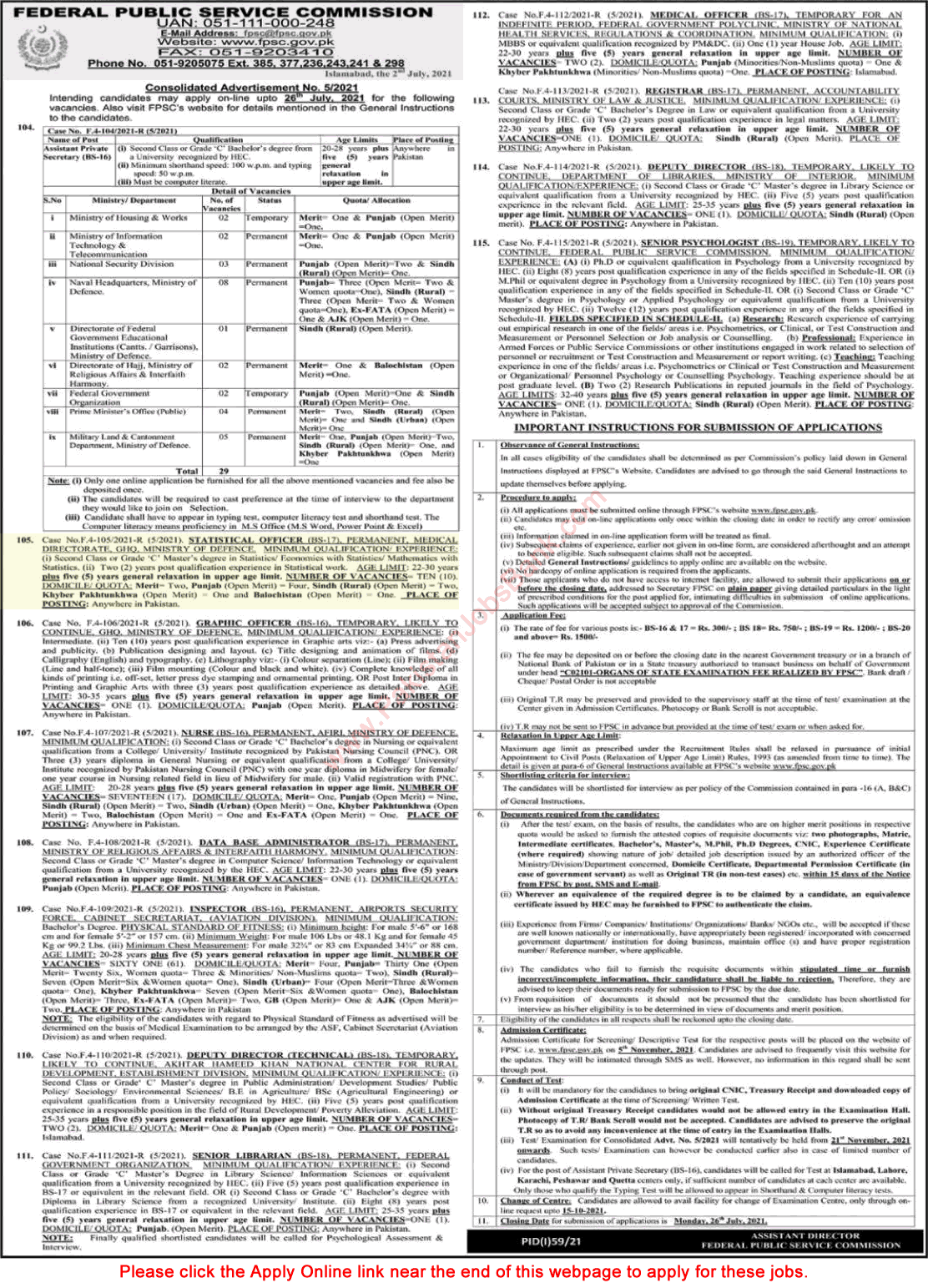Statistical Officer Jobs in Medical Directorate GHQ Rawalpindi 2021 July FPSC Apply Online Latest