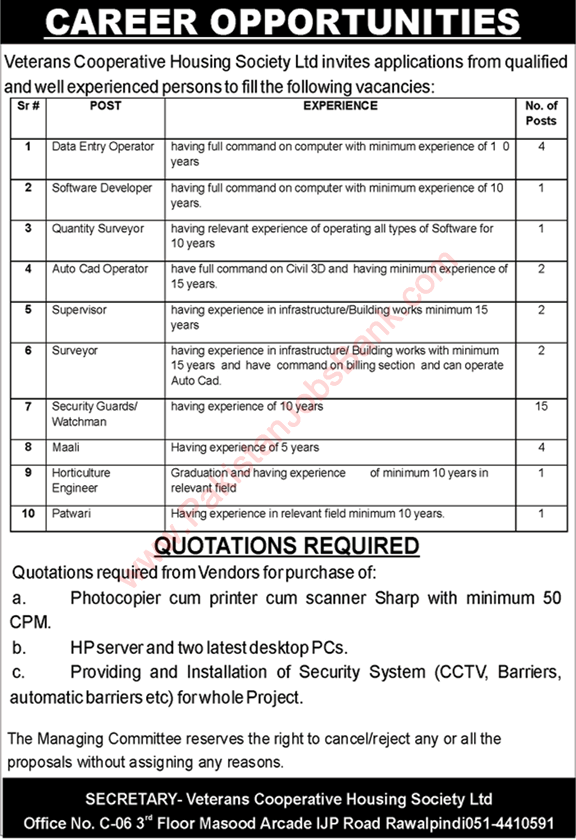 Veterans Cooperative Housing Society Islamabad Jobs August 2021 Security Guards & Others Latest