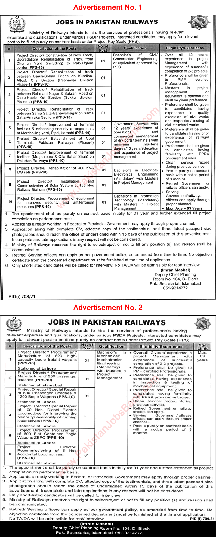 Project Director Jobs in Pakistan Railways August 2021 Latest