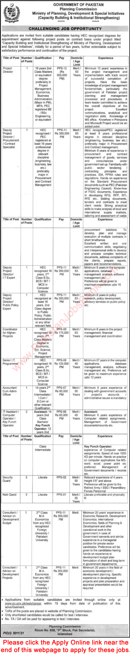 Ministry of Planning Development and Special Initiatives Jobs November 2021 Apply Online Latest