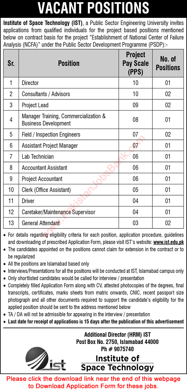 IST Islamabad Jobs December 2021 Application Form Institute of Space Technology Latest