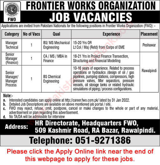 FWO Jobs 2022 Apply Online Managers Frontier Works Organization Latest
