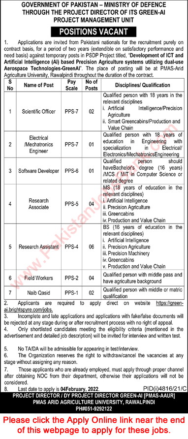 Arid Agriculture University Rawalpindi Jobs 2022 Apply Online Green AI Project Research Assistants & Others Latest
