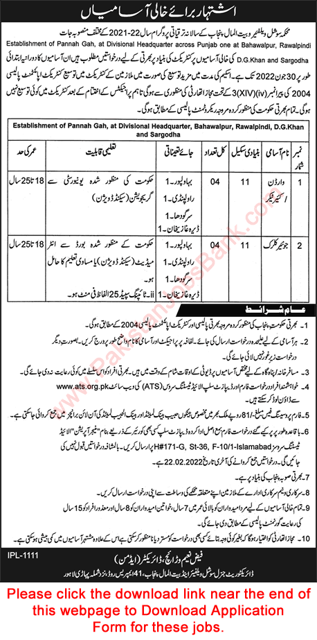 Social Welfare Department Punjab Jobs 2022 January / February ATS Application Form Wardens & Clerks Latest