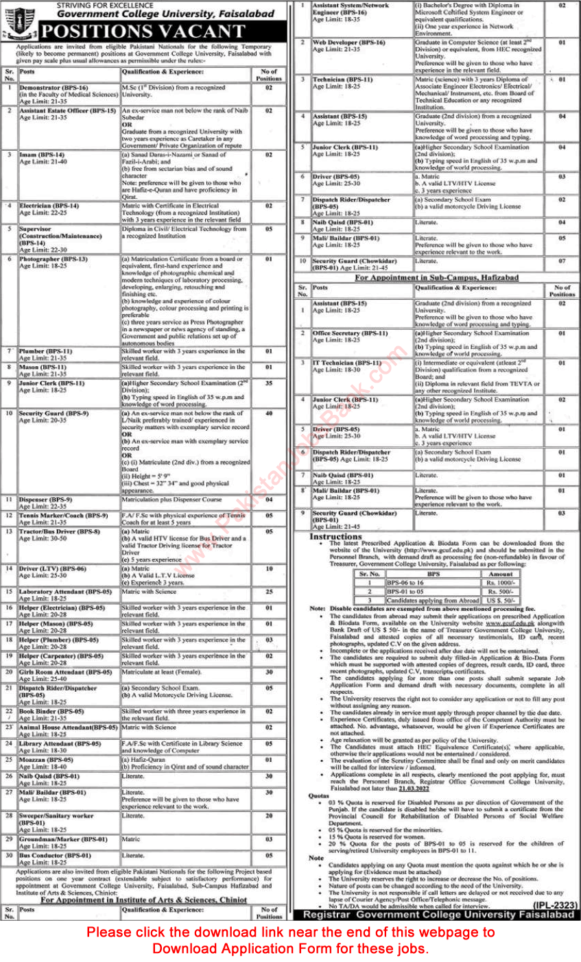 Government College University Jobs March 2022 GCU Application Form Clerks & Others Latest