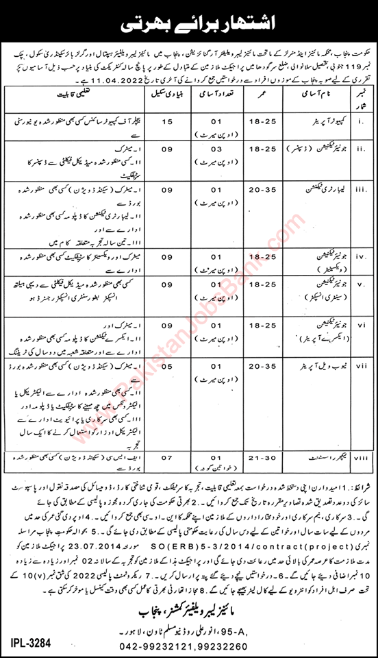 Mines and Minerals Department Punjab Jobs March 2022 Medical Technicians & Others Latest