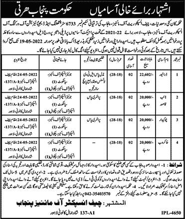 Mines and Minerals Department Punjab Jobs May 2022 Naib Qasid, Drivers & Others Inspectorate of Mines Latest