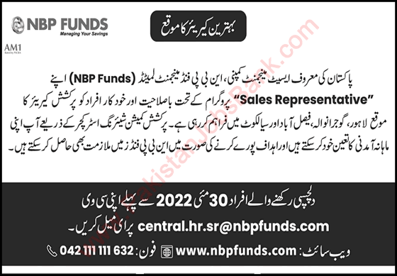 Sales Representative Jobs in NBP Funds Management Limited May 2022 National Bank of Pakistan Latest