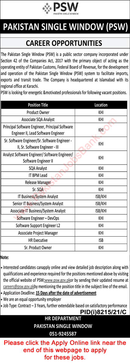Pakistan Single Window Jobs 2022 May PSW Apply Online System Analysts, Software Engineers & Others Latest