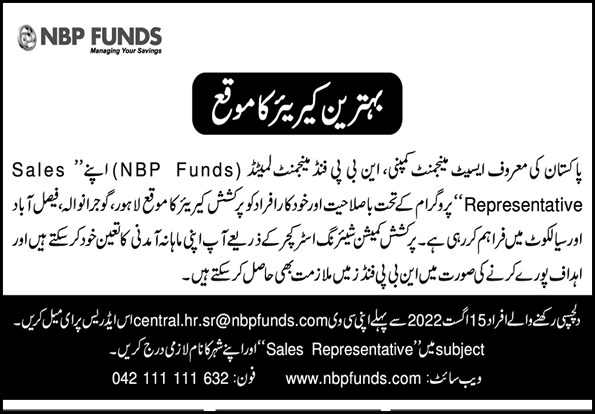 Sales Representative Jobs in NBF Fund Management Limited July 2022 August National Bank of Pakistan Latest