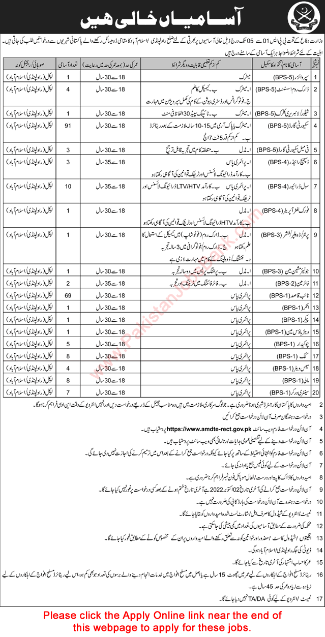 Ministry of Defence Jobs September 2022 Apply Online Security Guards, Naib Qasid, Drivers & Others MOD Latest